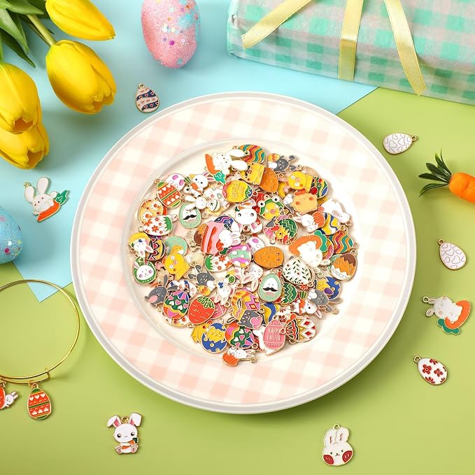 SANNIX 110Pcs 55 Pairs Easter Charms Gold Enamel Charm - Image 4