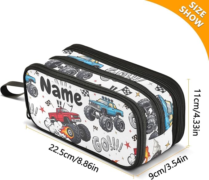 Custom Truck Racing Car Flag Pencil Case Box Boys Girls Personalized Name Large - Image 7