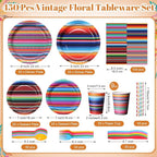 450 Pcs Mexican Serape Party Tableware Set Fiesta Decorations Taco Bar Paper - Image 2
