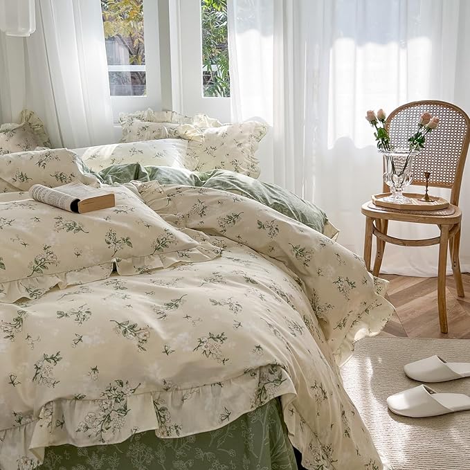 mixinni Reversible Green Floral Duvet Cover Set Twin XL Size - Image 5