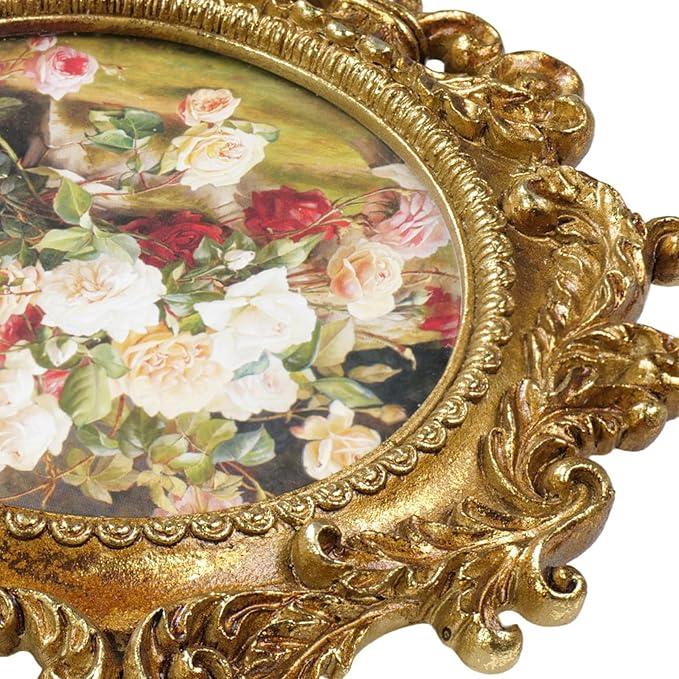 Cuspin Vintage Round Gold Picture Frame 4x4 Inch, Ornate Floral Resin Photo - Image 6