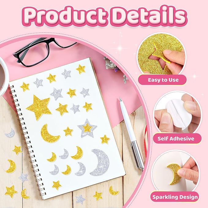 894Pcs Foam Stickers, Colorful Foam Shape Stickers Self Adhesive Star Moon - Image 3