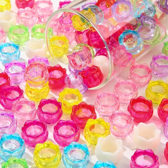 40pcs Acrylic Beads Transparent Colorful Lotus Flower Holder Beads Acrylic - Image 3