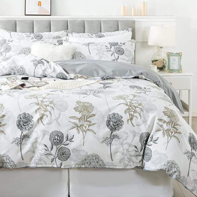FADFAY Floral Duvet Cover Sets Full Size 100% Cotton Ink Grey Vintage Flower by CottonWorldSweetDream