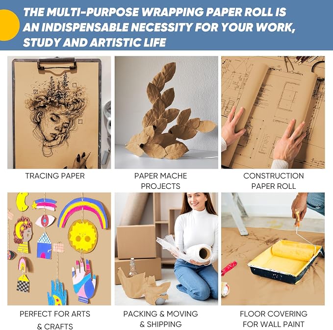 18"x3600" Brown Craft Paper Roll, Bulletin Board Banner Construction Kraft Paper - Image 4