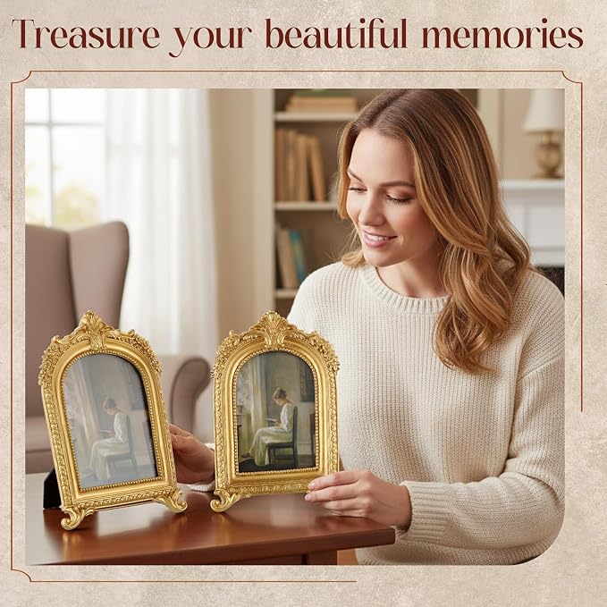 Wonderjune 3 Pcs Vintage Picture Frames Antique Set Baroque Ornate Gold Arched - Image 5