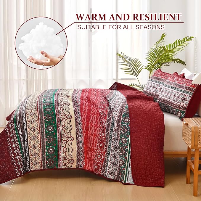 WONGS BEDDING Boho Quilt Set Full, Ultra Soft Lightweight Bedspread - Image 3