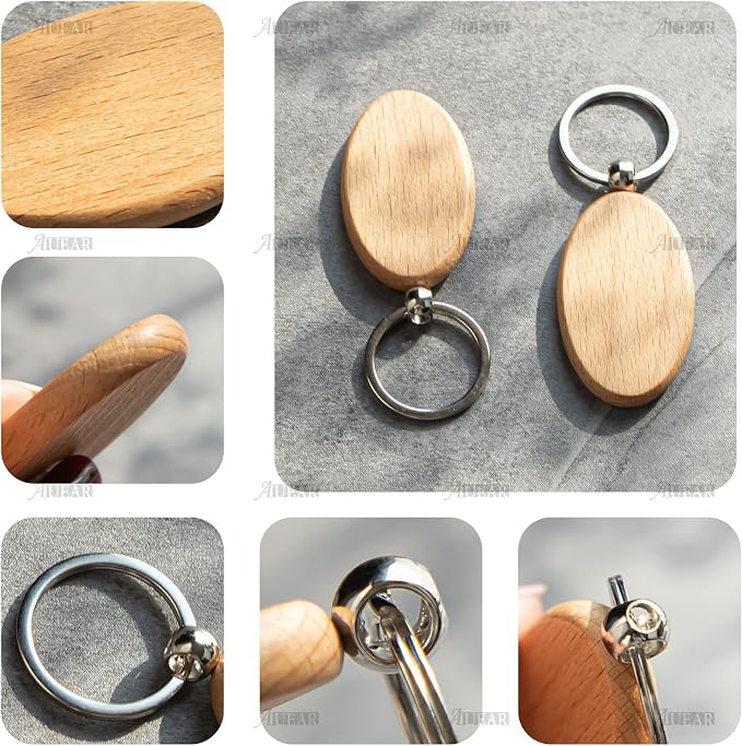 AUEAR, Blank Wooden Key Chain Wood Keychain Key Ring Key Tags Personalized EDC - Image 6