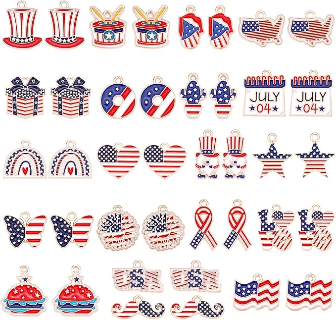 MARFOREVER 40Pcs/20 Pairs 4th of July Enamel Charms by MARFOREVER