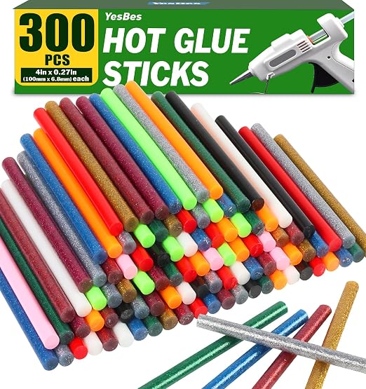 300 Pack Colored Hot Glue Sticks, Perfect Fit by YesBes
