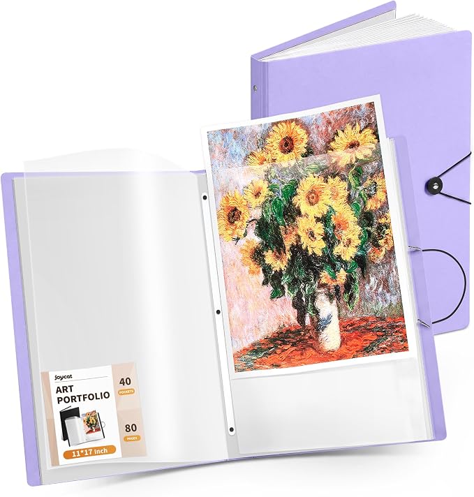 JoyCat 11 x 17 Art Portfolio Binder, 40 Acid-Free Clear Pockets Art Folder by JOYCAT