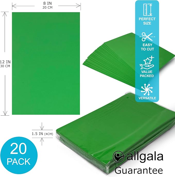 Allgala 20-Value-Pack EVA Foam Paper 8x12 Inch Sheets-Green-CF85305 - Image 2