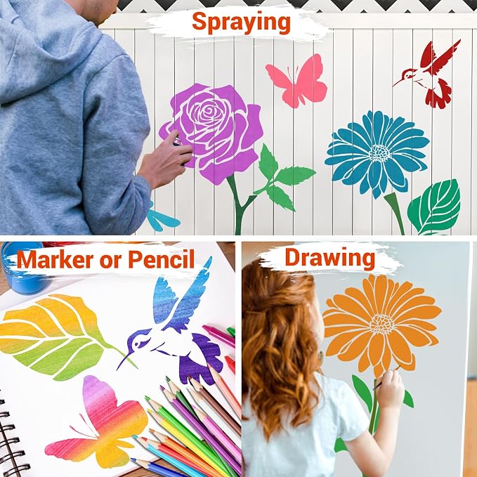 12 PCS Large Flower Painting Stencils, Reusable Sunflower Stencils - Image 8