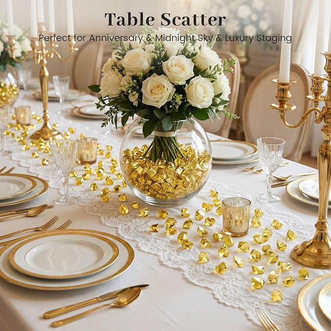 DomeStar 150PCS Gold Acrylic Ice Rocks – Faux Gems Nuggets Vase Fillers Pot of - Image 5