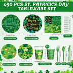 450 Pcs Happy St. Patrick's Day Tableware Set Decorations, Lucky Green Shamrock - Image 2