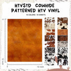 HTVSTD Cowhide Heat Transfer Vinyl 16 Sheets 12×10in Iron on Vinyl | Brown - Image 2