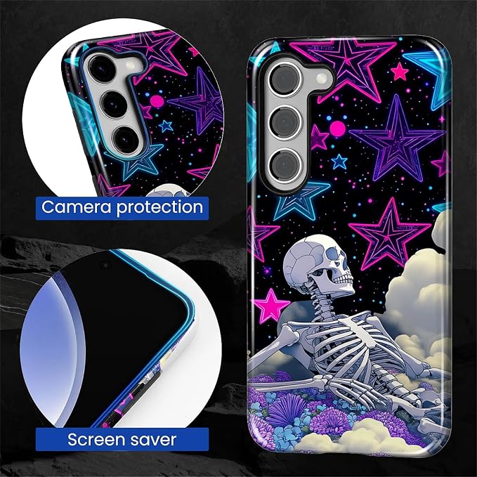 for Samsung Galaxy S23 Plus Case, Skull Star Collage Pattern Glossy 2 in 1 - Image 6