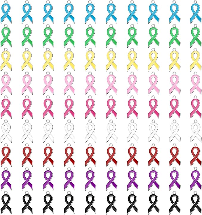 SANNIX 90 Pcs Ribbon Charms, Awareness Ribbon Enamel Charms by SANNIX