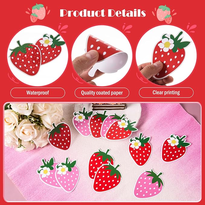 MixTeach 96 Pieces Strawberry Cutouts Summer Berry Paper Cutouts Strawberry - Image 3