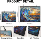 Rectangle Art Nouveau Spiral Ocean Wave Stained Glass Window Hanging, - Image 3