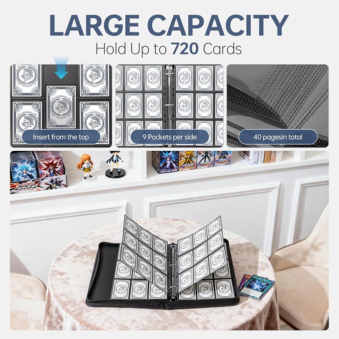 9 Pocket Card Binder, Premium Zip Trading Top Loader Binder, 720 Double Sided - Image 3