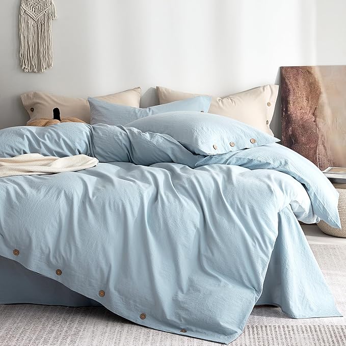JELLYMONI 100% Washed Cotton Duvet Cover Twin – Soft, Breathable Linen-Look by JELLYMONI