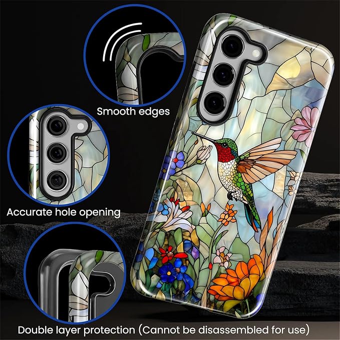for Samsung Galaxy S23 Case, Hummingbird Wildflower Stained Glass Pattern - Image 5