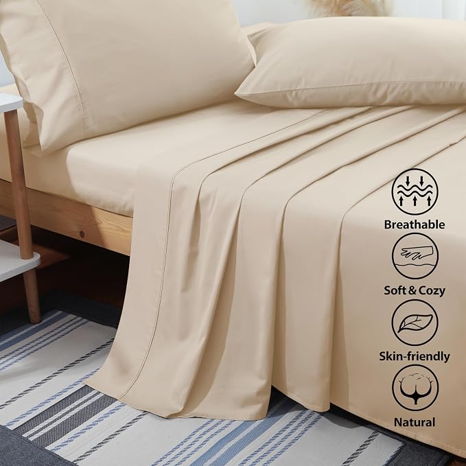 Flat Sheet Only Cal King Size, 400 TC 100% Egyptian Cotton Flat Sheet-Beige - Image 2