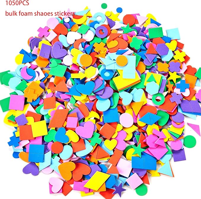 1050PCS Assorted Foam Shapes Stickers, Bulk Collage Materials | - Image 7