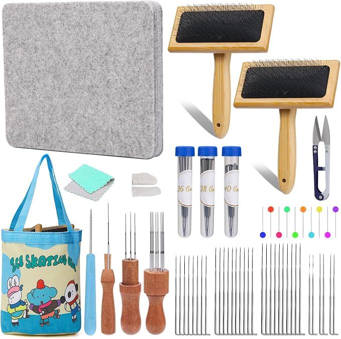 SOCNITC Needle Felting Kit Tools, Wooden Wool Carders, Felt Kit Supplies by SOCNITC