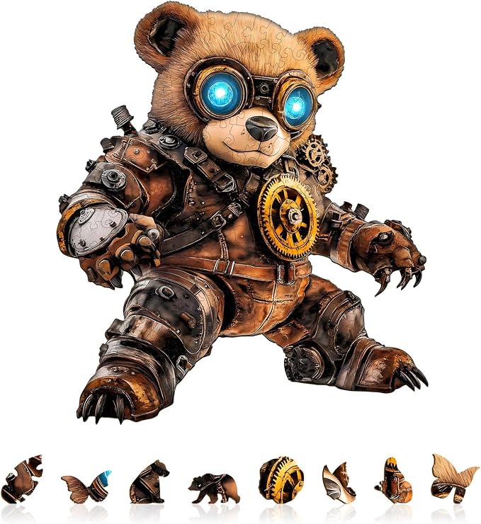 Cyber Bear Puzzles Adults Gifts Wooden 80 Pieces 8.5 * 7.4in by Jollitot