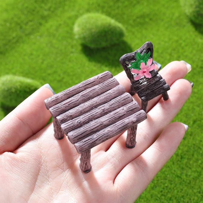 Skylety 12 Pieces Garden Furniture Ornaments Miniature Table and Chairs Set - Image 4