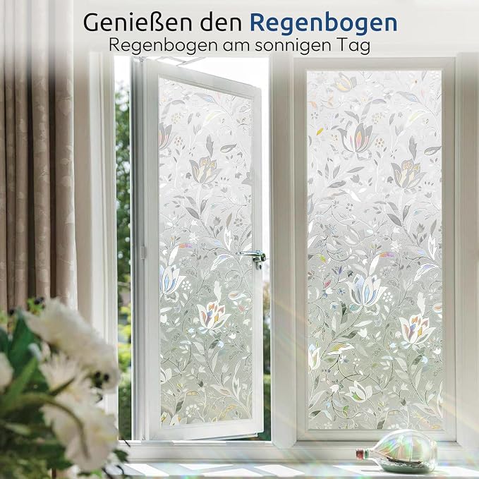 rabbitgoo Window Privacy Film, Stained Glass Cling, Tulip 35.4" x 78.7" | - Image 6
