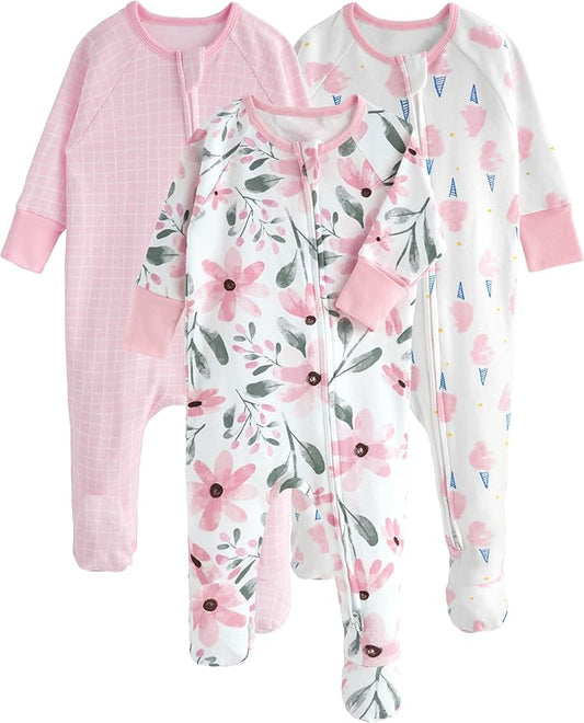 Yoofoss Baby Pajamas 100% Cotton Baby Sleepers for Newborn 0-3 3-6 6-9 Months Boys Girl Clothes 3pcs Footed PJs