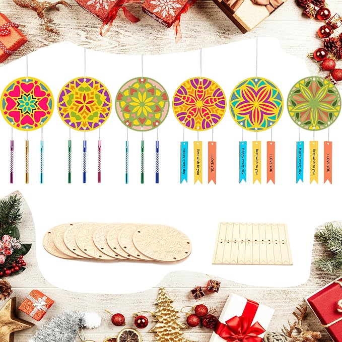 Wooden Mandala Wind Chime Ornaments Painting Craft, 8 Style Cutouts - Image 7