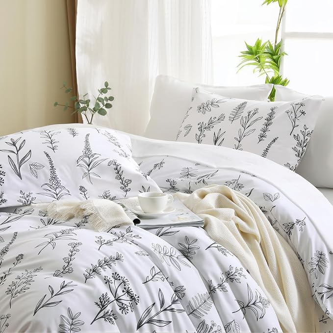 MUXHOMO Duvet Cover Queen Size, Reversible Floral White Duvet Cover Set - Image 2