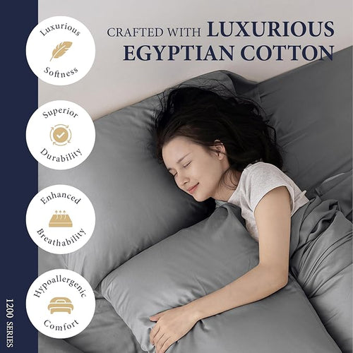 100% Egyptian Cotton Pillow Cases King Size Set of 2 - Image 2