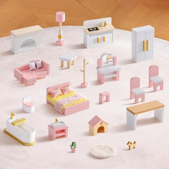 ROBOTIME Wooden Dollhouse Furniture Set, Dollhouse Accessories and Pretend Play - Image 7