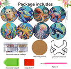 8 Pack Diamond Art Coasters, Ocean animal Diamond Painting Coasters Kits | - Image 3