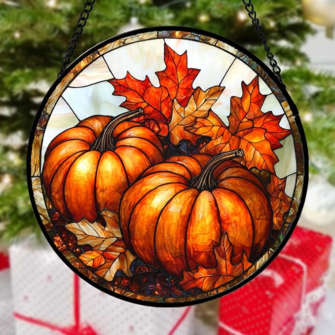 DASTOLL Stained Glass Window Hanging, Pumpkin Maple Leaf Suncatcher - Image 4