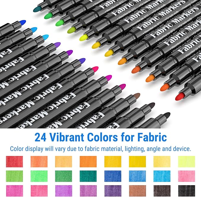 Fabric Markers Permanent For Clothes, 24 Colors Fabric Paint Pens -Waterproof & - Image 2