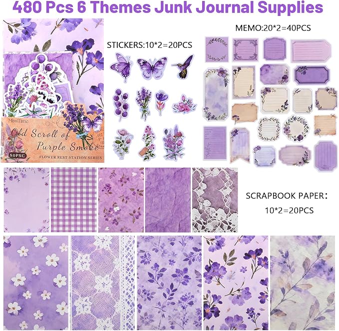 BESARME 480 Pcs Floral Scrapbook Paper Junk Journal Stickers Supplies 6 Spring - Image 4