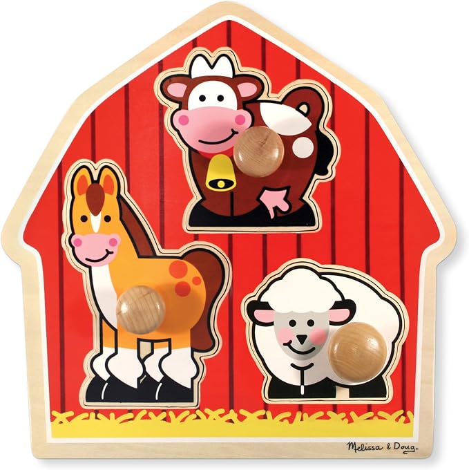 Melissa & Doug Barnyard Animals Jumbo Knob Puzzle, Wooden Peg Puzzle by Unknown