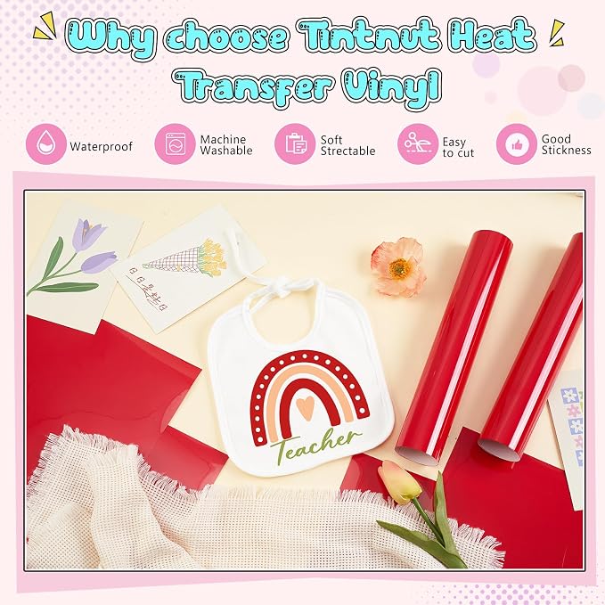 Tintnut Red Color Heat Transfer Vinyl, easy cut & weed, stretch washable - Image 3