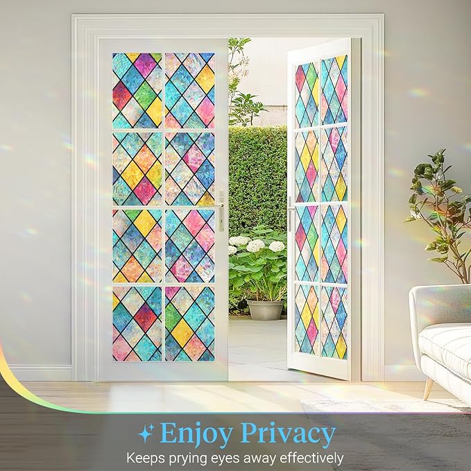 Haton Window Privacy Film Stained Glass Film, Rainbow Decorative Window Cling - Image 8