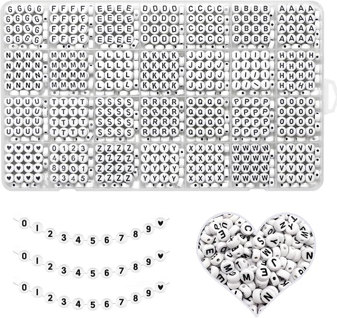 YMSDZHL Alphabet Beads A-Z 1300+Pcs Letter Beads, Acrylic 4x7mm Round Letter by YMSDZHL