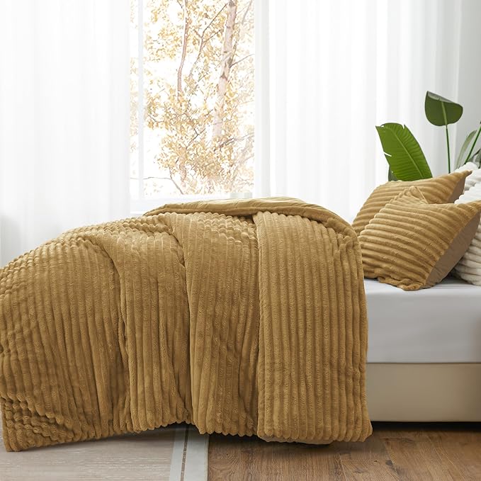 BEDELITE Fleece Full Comforter Set -Super Soft & Warm Fluffy Brown Bedding - Image 2
