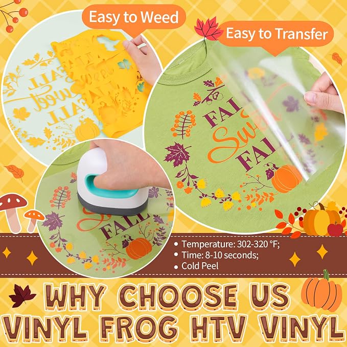 VINYL FROG 10 Sheets Fall Heat Transfer Vinyl Bundle 12"x10" Maroon & Orange & - Image 3