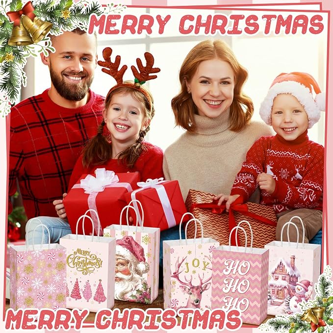 Kolldenn 48 Pcs Pink Christmas Party Favors Bags Christmas Goodie Gift Bags - Image 7