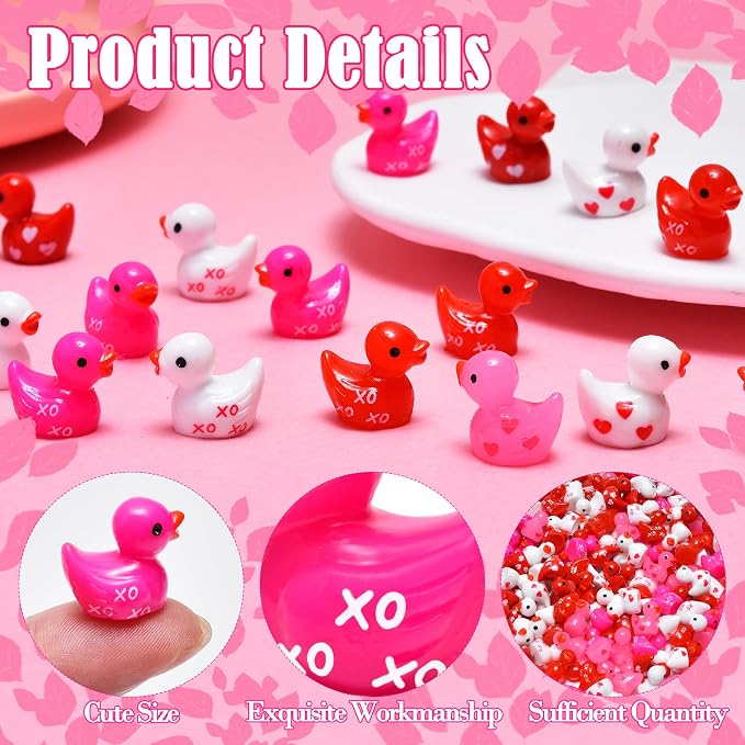 150 Pcs Valentine's Day Resin Mini Ducks Red Pink White Heart Valentines Day - Image 3